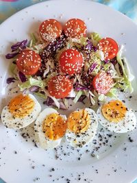 High angle view of breakfast served in plate