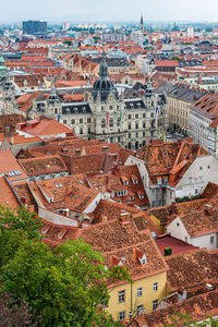 High angle view of buildings in city