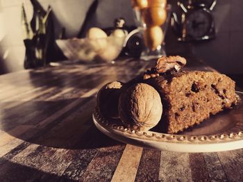Close-up of dessert in plate on table