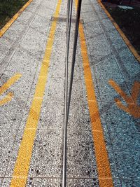 High angle view of railroad tracks on street