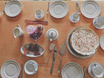 High angle view of breakfast on table