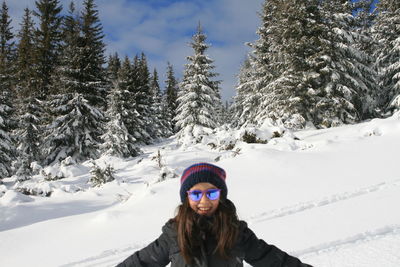 Portrait of man in snow