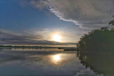 Scenic view of lake against sky during sunset