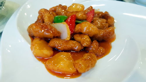 Close-up of dessert served in plate
