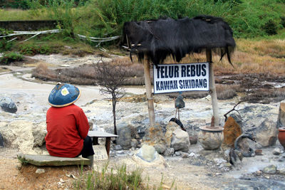 Rear view of man sitting in park