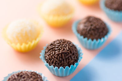 Close-up of cupcakes on table