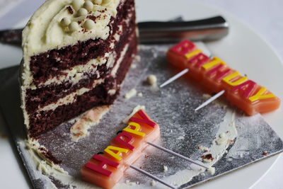 Close-up of cake in plate on table