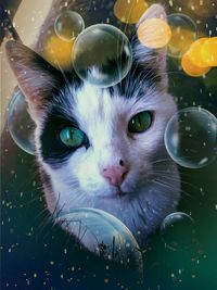 Close-up portrait of cat drinking glass