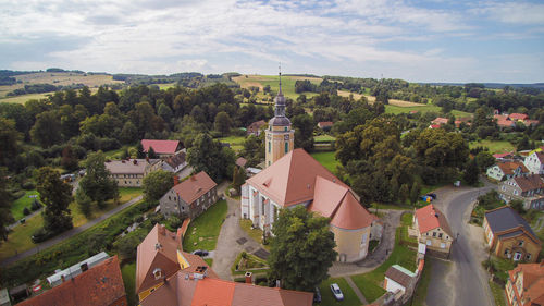 High angle view of townscape against sky