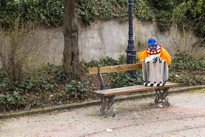 Carnival equipment on bench at park