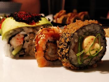 Close-up of sushi in plate