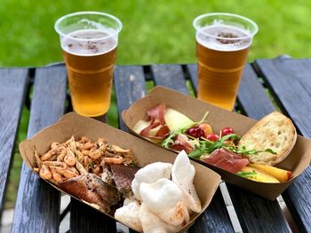 Close-up of beer in glass on table