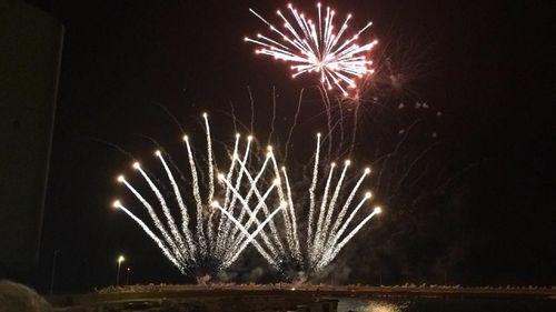 Low angle view of firework display at night