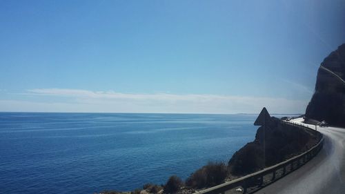 Panoramic view of sea against blue sky