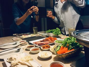 High angle view of people in restaurant bonus party salaryman 