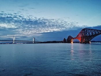 View of suspension bridge over sea