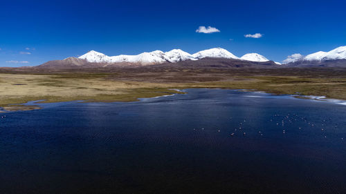 Scenic view of snowcapped mountains against sky