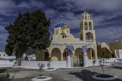Santorini, greece, may 4, 2024. oia, facade of the orthodox church, agios georgios