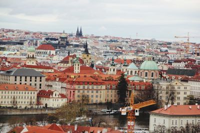 High angle view of townscape against sky