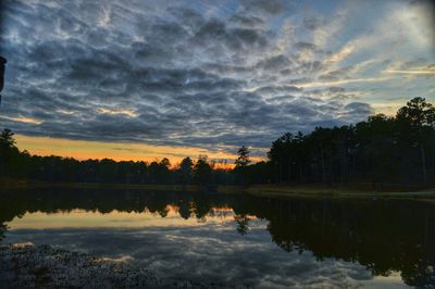 Scenic view of lake against cloudy sky