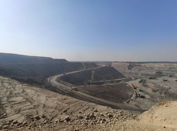 High angle view of land against clear sky