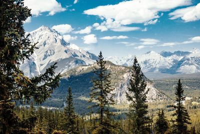 Scenic view of snow covered mountains against sky