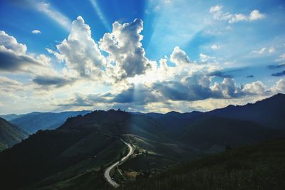 Panoramic view of mountains against sky