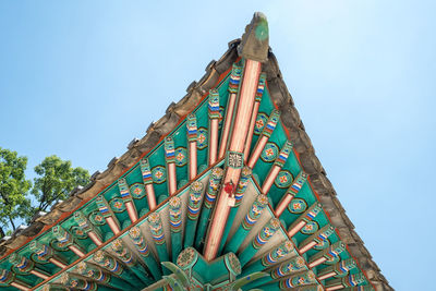 Ornate roof of changdeokgung palace against sky