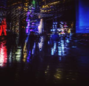 Blurred motion of illuminated city at night