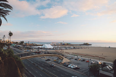 High angle view of bridge over road by santa monica beach