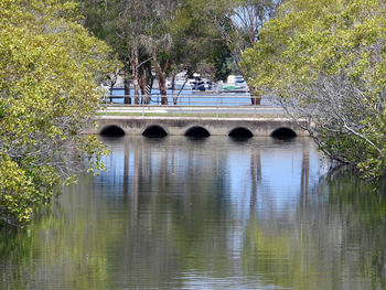 Arch bridge over lake