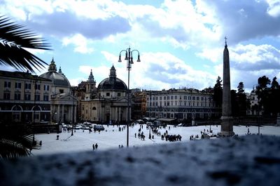 View of buildings in city during winter
