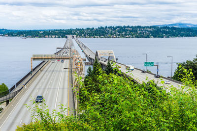 A view of the interstate 90 floating bridges in seattle, washington.