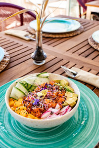 Close-up of food in plate on table