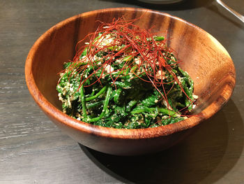 High angle view of vegetables in bowl on table