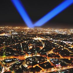 Aerial view of city at night