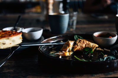 Close-up of food in plate on table