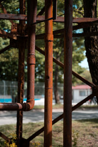 Set of metals and pipes with rust in town.