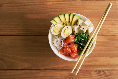 High angle view of vegetables in bowl on table