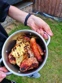 High angle view of person preparing food