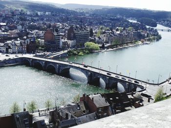 High angle view of bridge over river in city