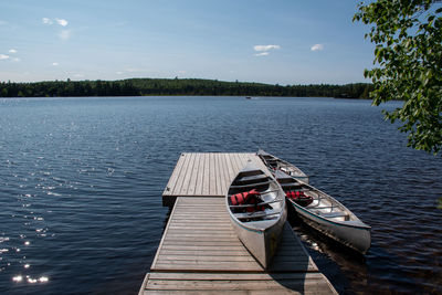 Pier over lake against sky