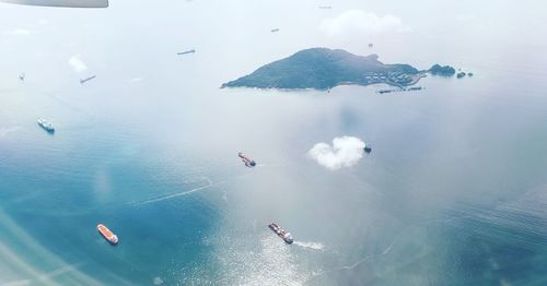 High angle view of people on sea