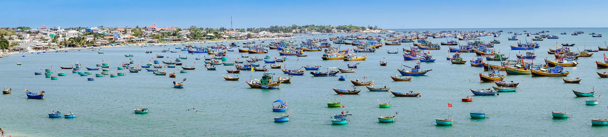 Panoramic aerial view of boat moored at sea