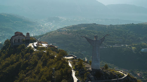 High angle view of trees and buildings