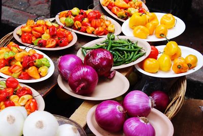 High angle view of food in plate on table