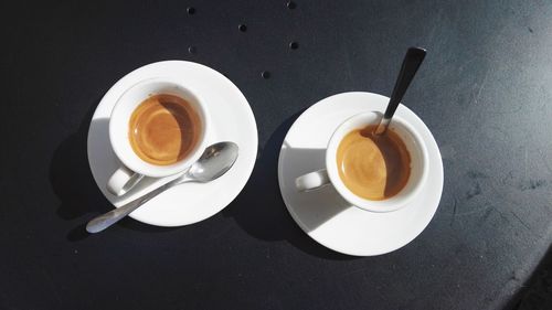 High angle view of coffee on table