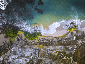 Drone shot of sea by cliff