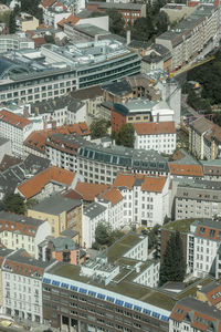 High angle view of buildings in city