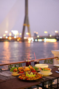 View of food on table at night